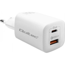 Qoltec Charger Charger 65W GaN ULTRA | 5-20V | 2.25-3.25A | 1 x USB type C PD | 1 x USB QC 3.0 | White