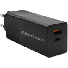 Qoltec GaN Power Pro Charger | 1xUSB-C | 1xUSB | 100W | 5-20V | 1.5-5A| PD | Black
