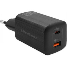 Qoltec ŁADOWARKA SIECIOWA 65W GAN ULTRA | 5-20V | 2.25-3.25A | 1 X USB TYP C PD | 1 X USB QC 3.0 | CZARNA