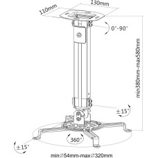 Techly Projector mount adjustable 38-58 cm, ceiling mount, silver (309654)