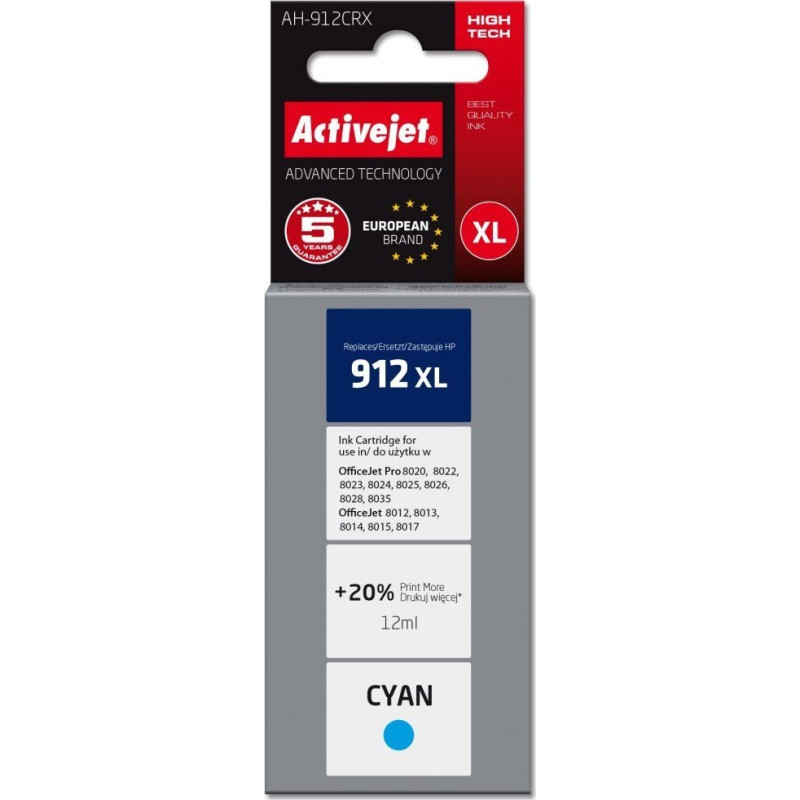 Activejet AH-912CRX Ink (Replacement HP 912XL 3YL81AE; Premium; 990 pages; blue)