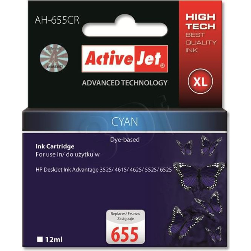 Activejet AH-655CR / CZ110AE No. 655 (cyan) ink