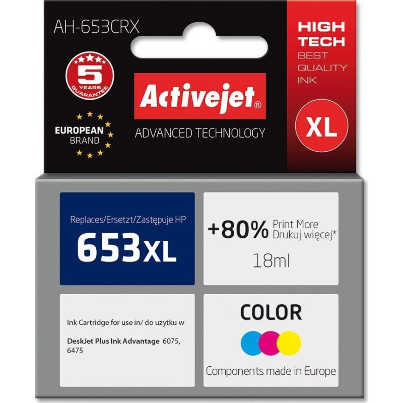 Activejet AH-653CRX Ink (Replacement HP 652 F6V24AE; Premium; 320 pages; Color)