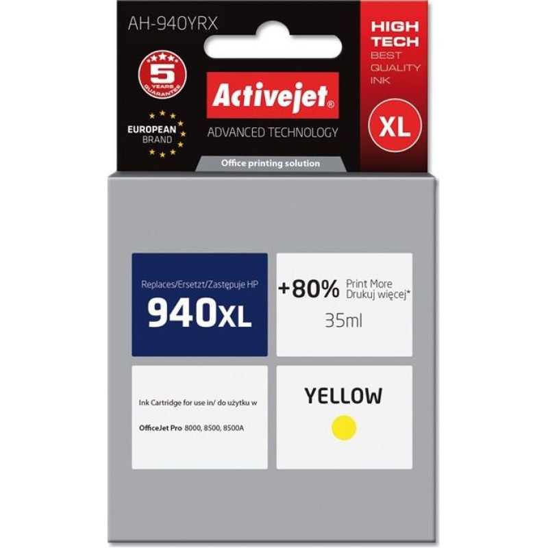 Activejet AH-940YRX Ink (Replacement HP 940XL C4909AE; Premium; 35 ml; yellow)