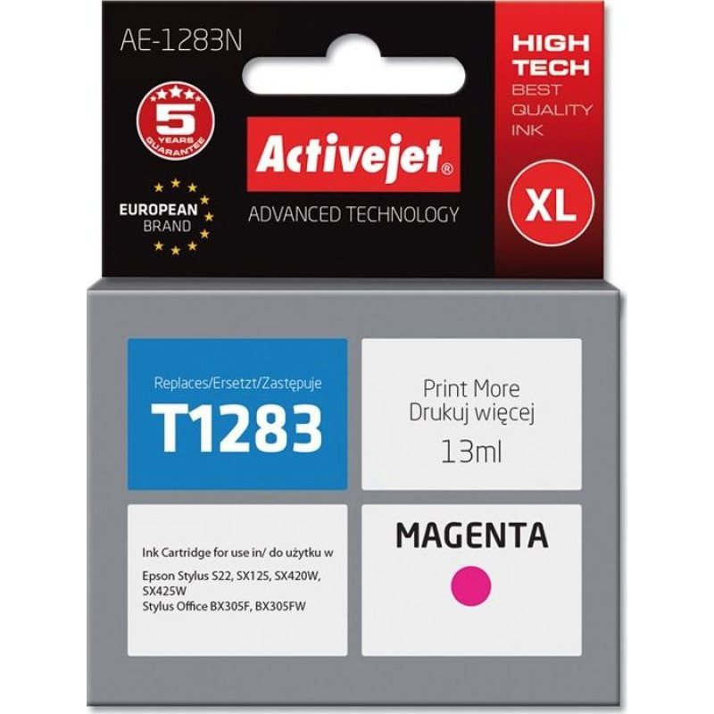 Activejet AE-1283N Ink (replacement Epson T1283; Supreme; 13 ml; red)
