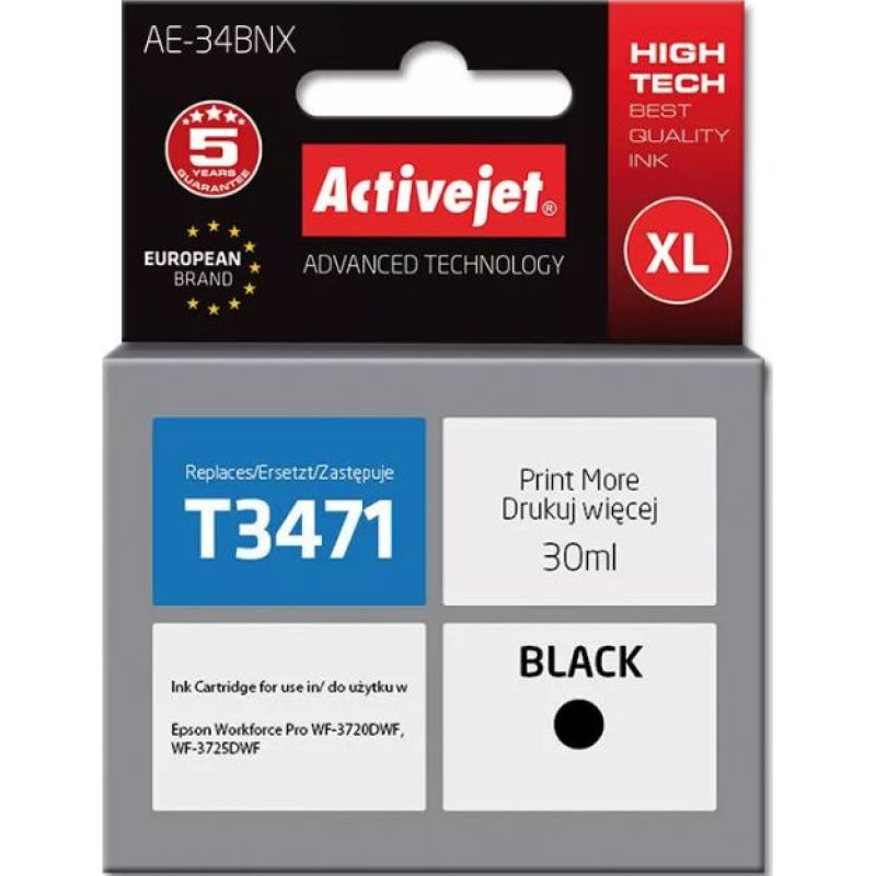Activejet Tusz Activejet Tusz Activejet AE-34BNX (do drukarki Epson, zamiennik T3471 supreme 30ml czarny) - AE-34BNX