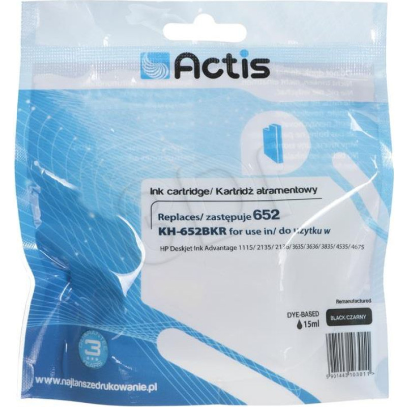 Actis Tusz Actis Tusz KH-652BKR / HP 652 (Black)