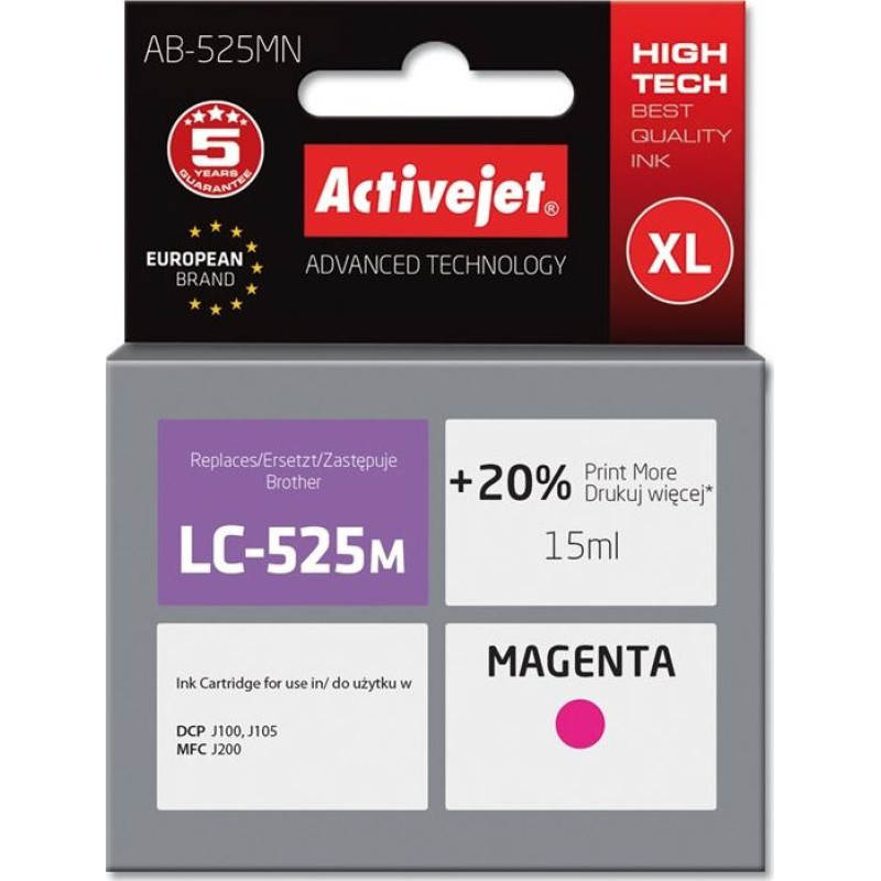 Activejet AB-525MN Ink (replacement Brother LC525M; Supreme; 15 ml; red)