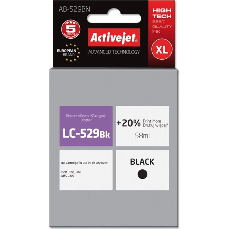Activejet Tusz Activejet Activejet Tusz Activejet AB-529BN (zamiennik Brother LC529BK; Supreme; 58 ml; czarny)