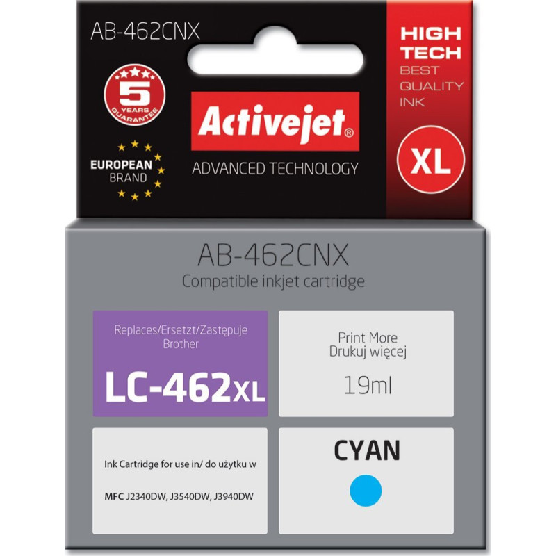 Activejet AB-462CNX Ink (replacement Brother LC-462XLC; Supreme; 19 ml; blue).