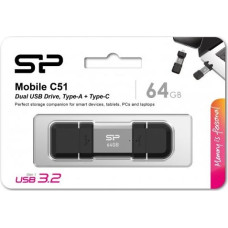 Silicon Power Pendrive C51 64GB USB-A USB-C 120 MB/s Srebrny