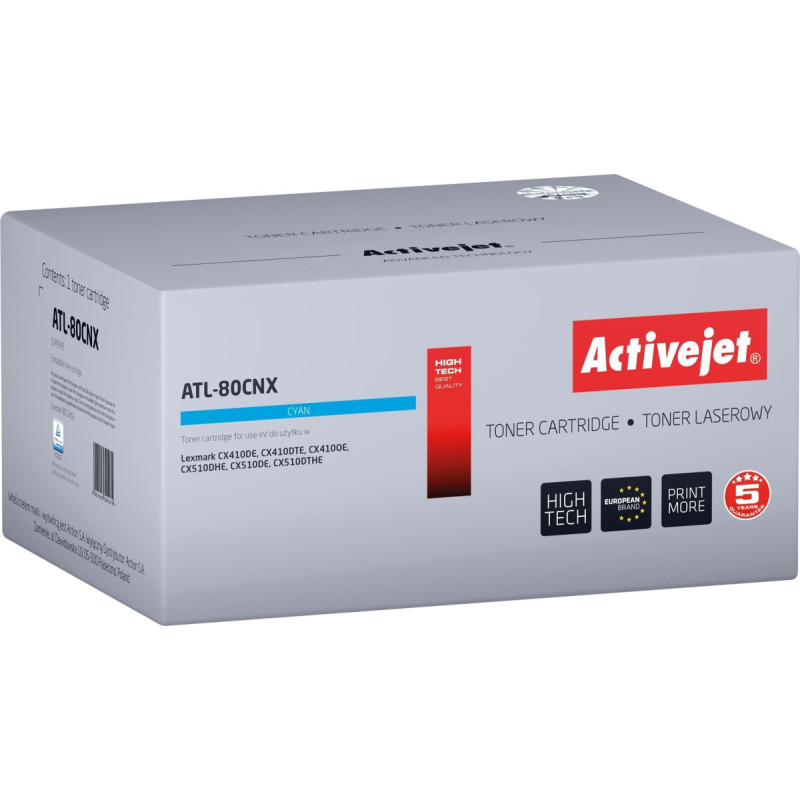 Activejet toner ATL-80CNX (replacement for Lexmark 80C2HCE, Supreme; 3,000 pages; blue)