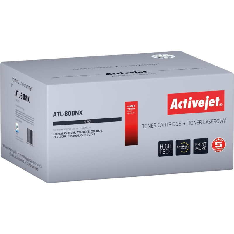 Activejet ATL-80BNX toner (replacement for Lexmark 80C2HKE, Supreme; 4000 pages; black)