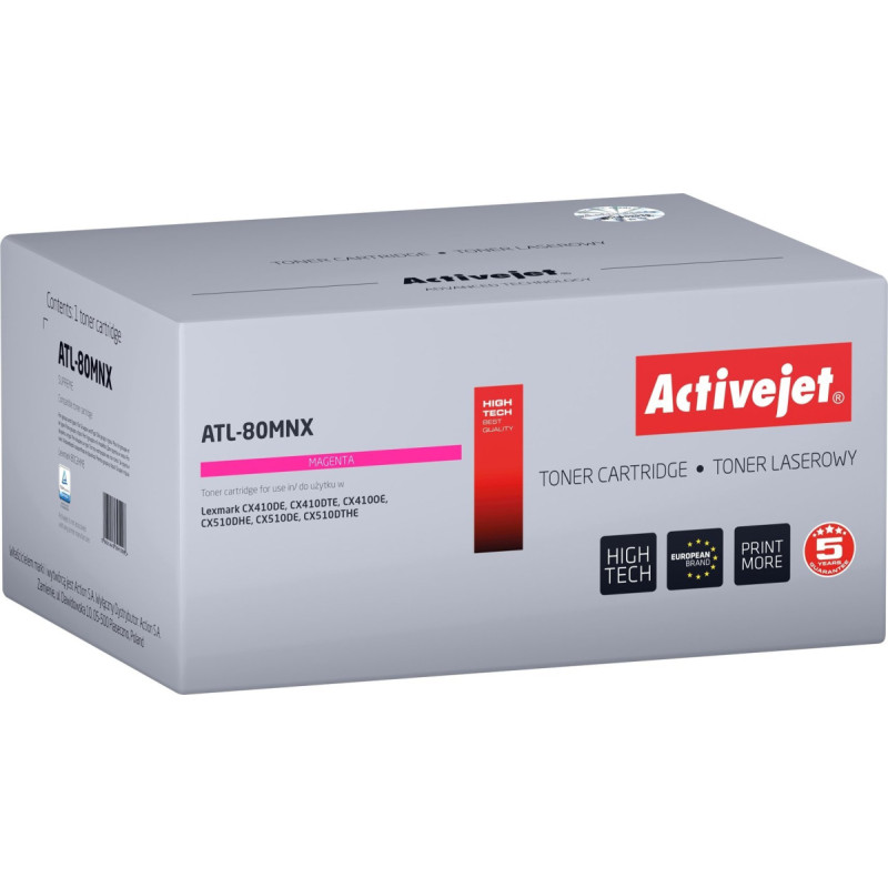Activejet toner ATL-80MNX (replacement for Lexmark 80C2HME, Supreme; 3000 pages; red)