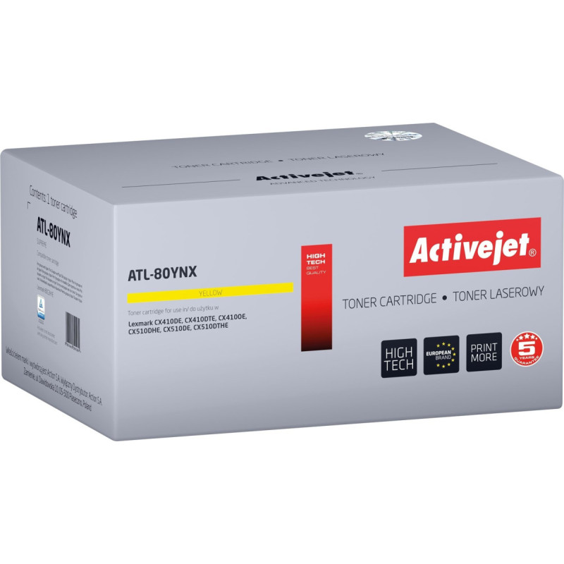 Activejet toner ATL-80YNX (replacement for Lexmark 80C2HYE, Supreme; 3000 pages; yellow)